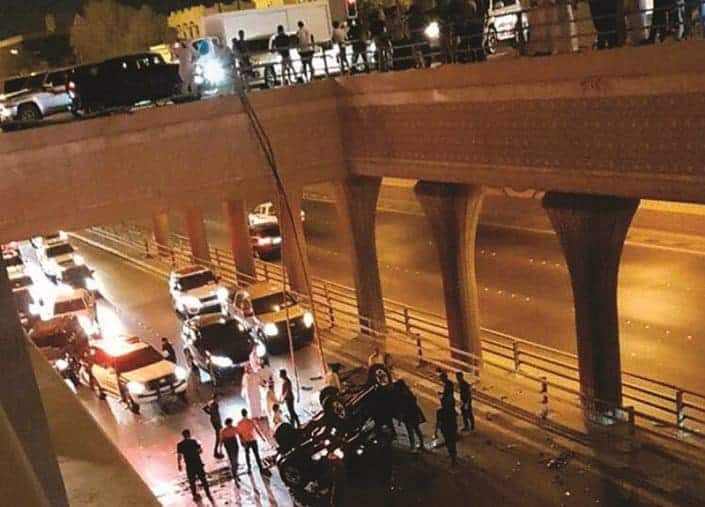 Car rolls over and falls from a bridge on Doha Expressway
