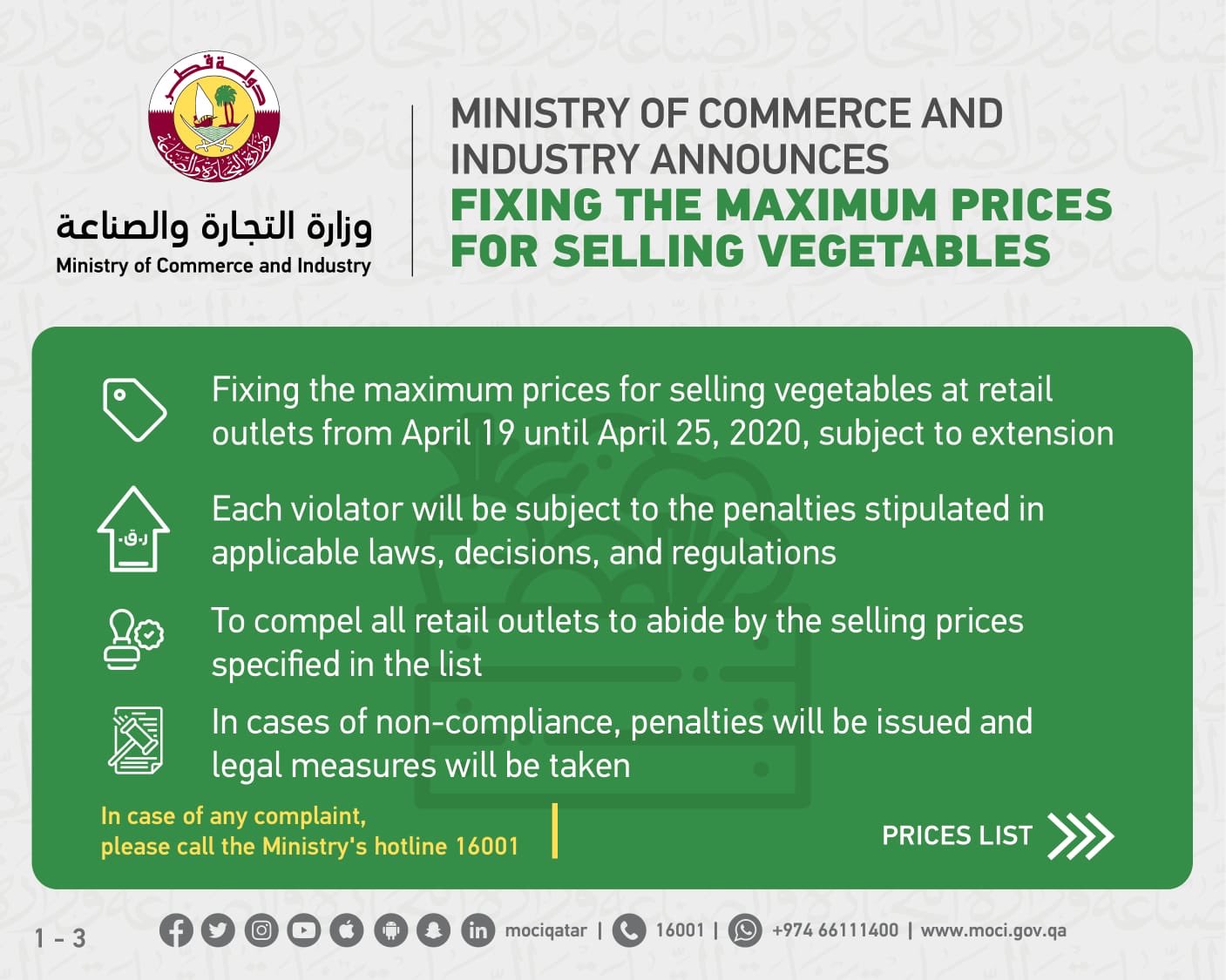 Ministry announces fixing the maximum prices for selling vegetables ...