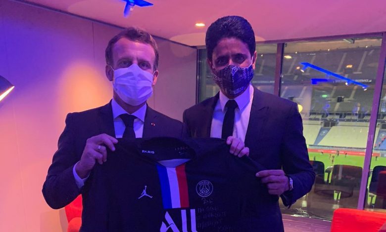 Al-Khelaifi presents PSG jersey to the French President Al-Khelaifi presents PSG jersey to the French President
