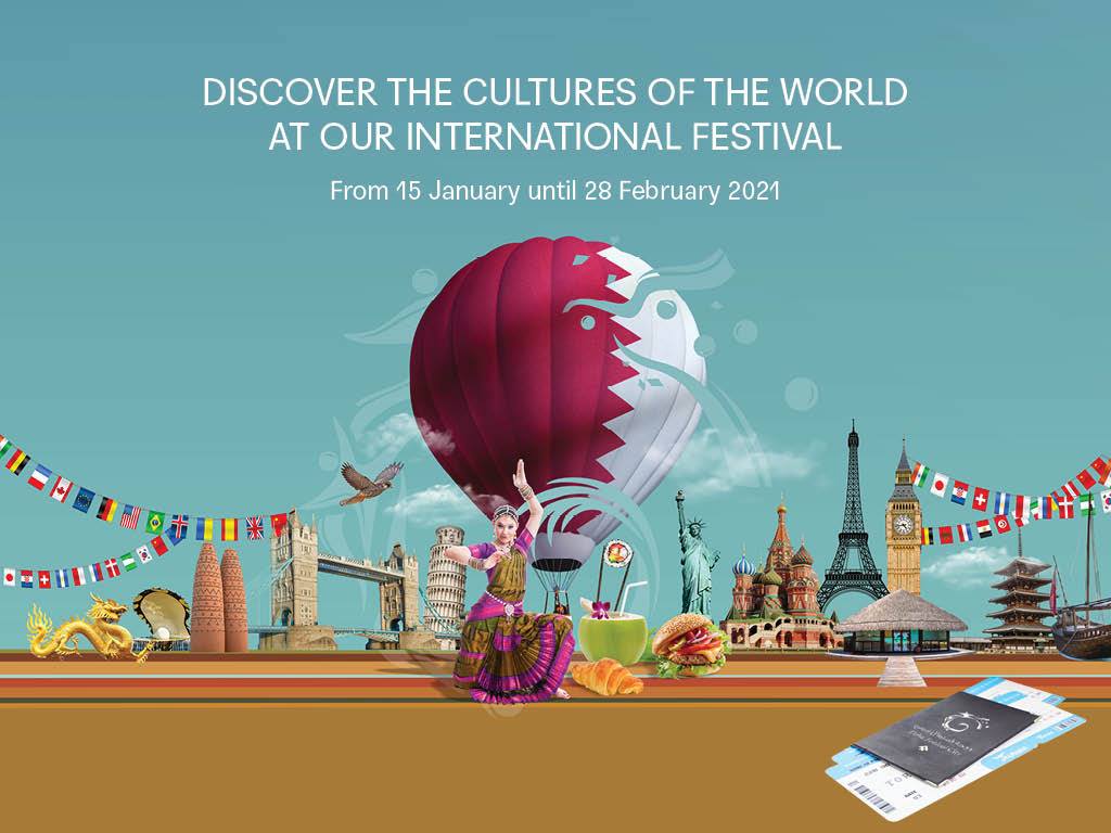 Image may contain: ‎text that says "‎DISCOVER THE CULTURES OF THE WORLD AT OUR INTERNATIONAL FESTIVAL From 15 January until 28 February 2021 E S に mU F6 A 1 م‎"‎
