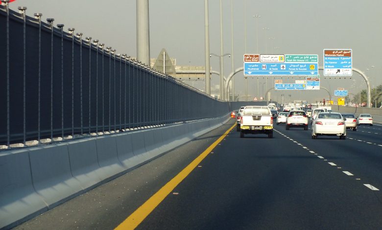 Iron barriers to prevent pedestrians from crossing Salwa Road Iron barriers to prevent pedestrians from crossing Salwa Road