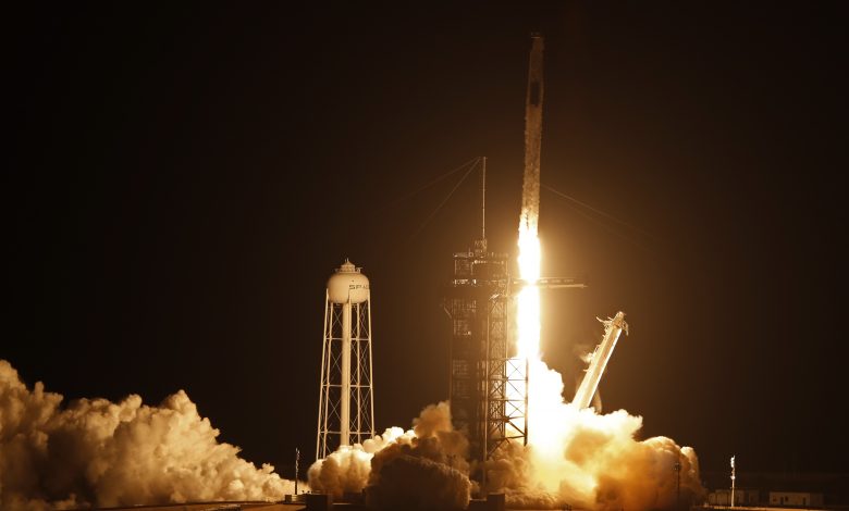 SpaceX Dragon crew of four astronauts blast off to the International Space Station SpaceX Dragon crew of four astronauts blast off to the International Space Station