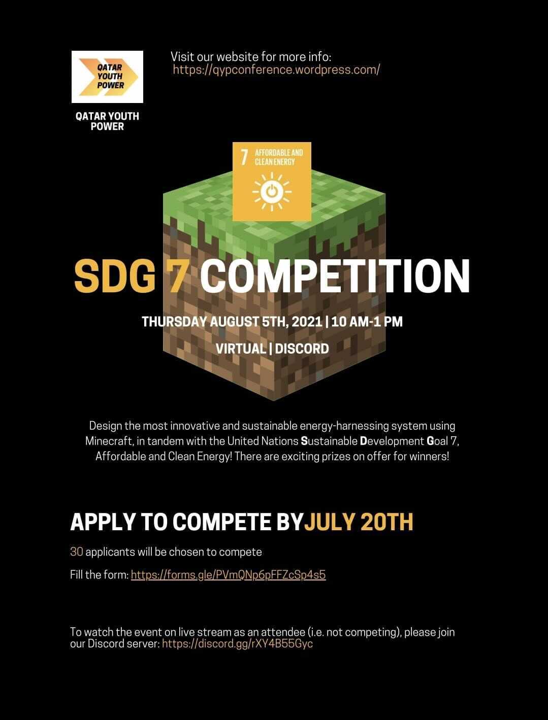 QYP SDG 7 Competition: sustainable energy-harnessing system design through MINECRAFT!