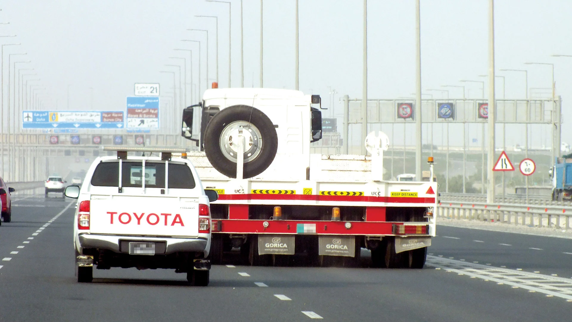 Large trucks are obstructing traffic